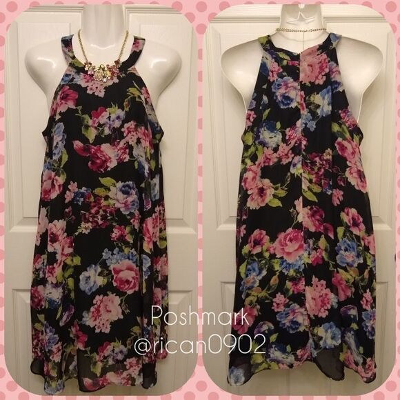 Betsey Johnson Black Floral Midi Dress Size 6 - Picture 1 of 1